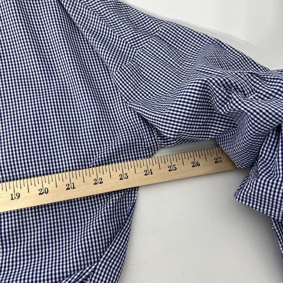 Banana Republic Gingham Tuck Sleeve Shirt Large Blue Tie Check Elevated Pairie - Picture 11 of 12